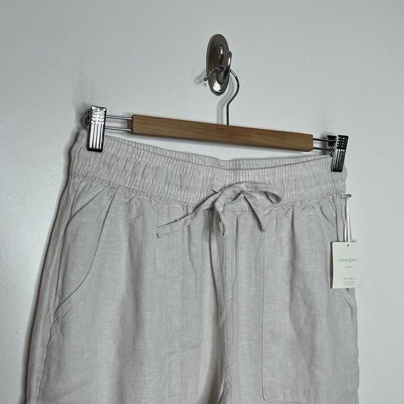 Cynthia Rowley Linen Wide Leg Drawstring Pants Beige Womens Small Ankle Length - Picture 2 of 6